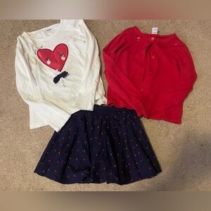 Heart Print Skirt and Top Set with Red Cardigan